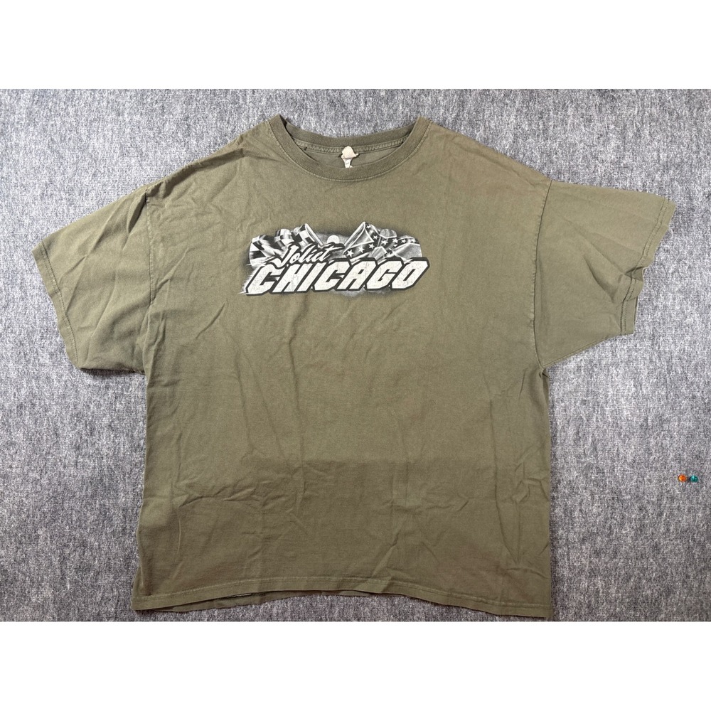 Vintage Joliet Chicago 2009 Racing Graphic T-Shirt Olive Green Mens XL 24x28